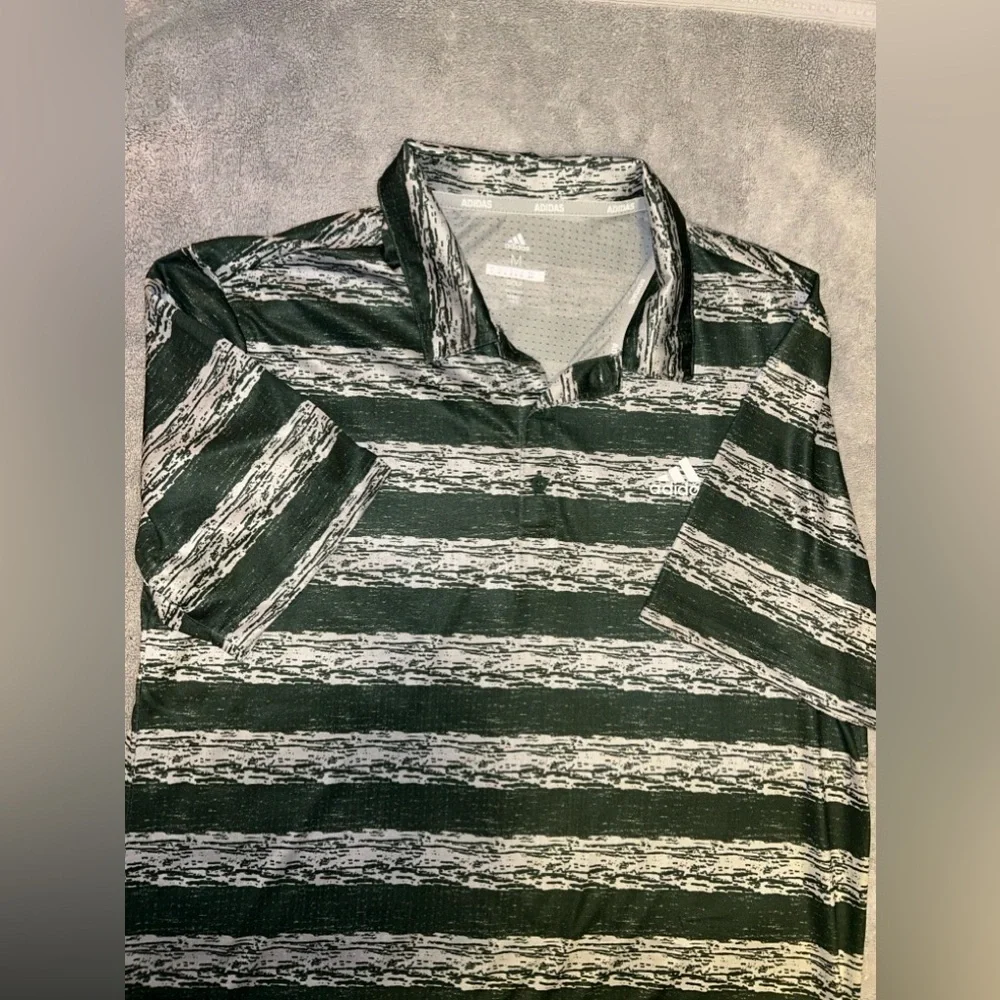 Green Striped Adidas Golf Polo Shirt. Size medium